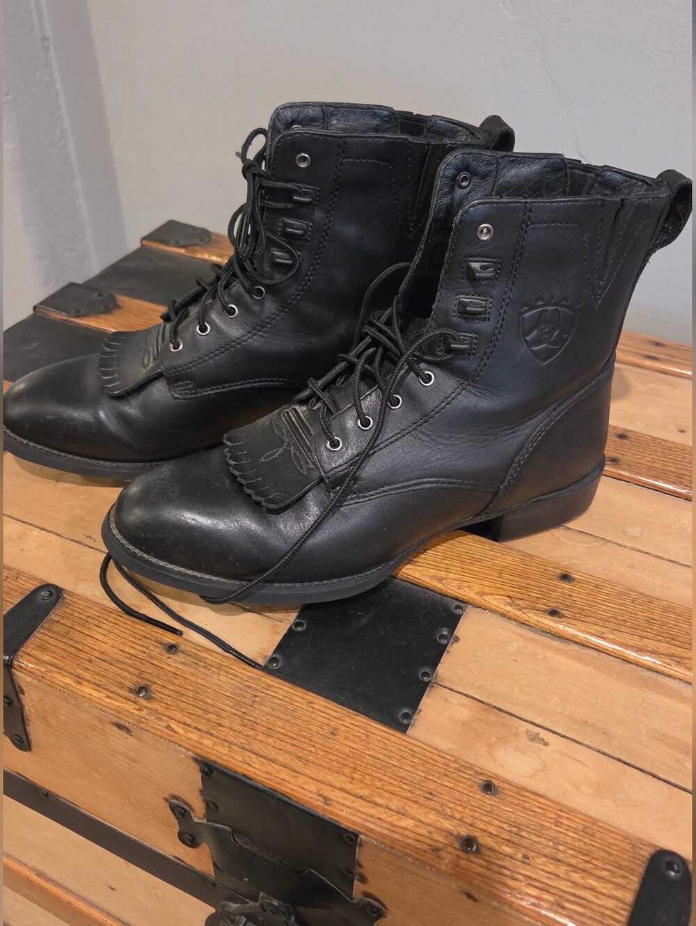 Ariat Black Leather Lace-Up Kiltie Riding Boots Size 8.5